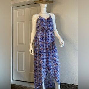 Lush~Flowing Summer High/Low Semi-Sheer Maxi Dress~V-Neck Wrap-Look Style~Size M